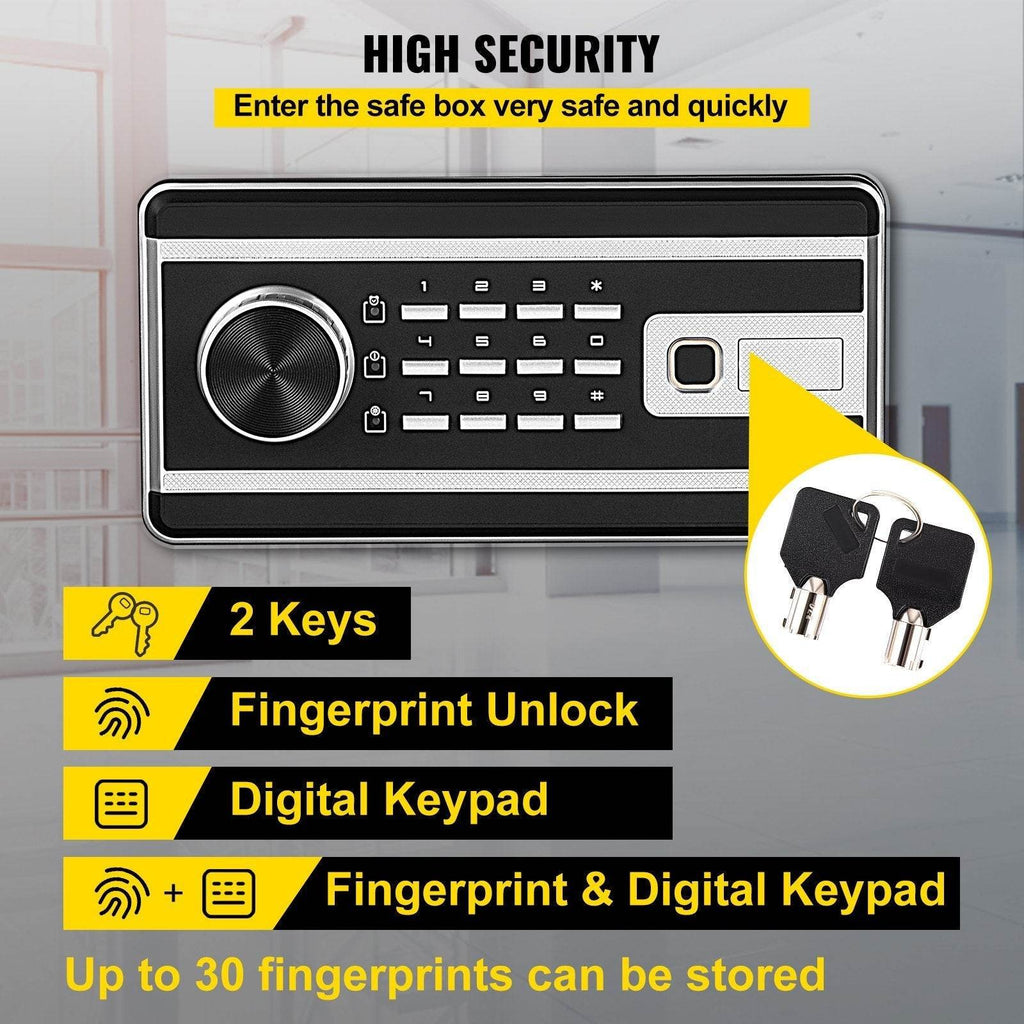 High Security Safe Box, 2.1 CU.FT Fingerprint Safe Box 2 Keys & Digital Keypad, Q235 Steel Safe Box - www.Shopthatapp.com