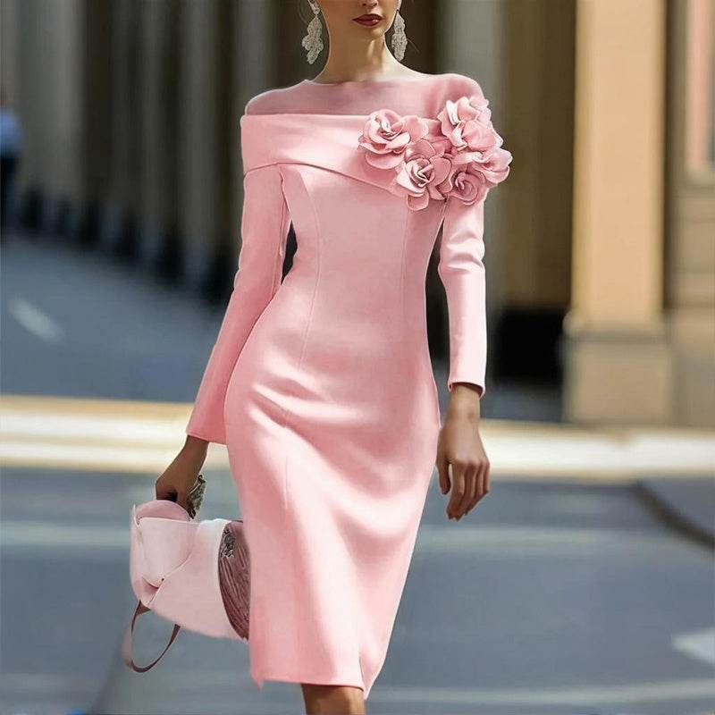 Elegant Long Sleeve Off Shoulder A-line Bodycon Wedding Guest dress - www.Shopthatapp.com