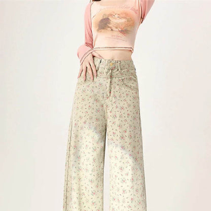 Mint Mambo Green Floral Baggy Jeans Pant For Women - www.Shopthatapp.com