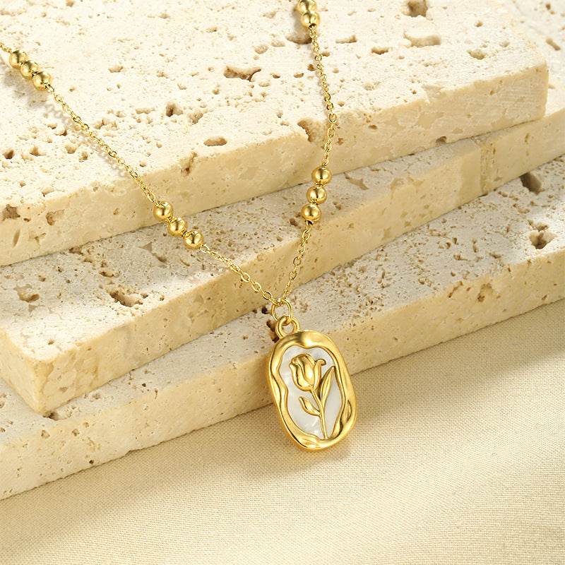 Simple Rose White Shell Pendant Necklace For Women - www.Shopthatapp.com