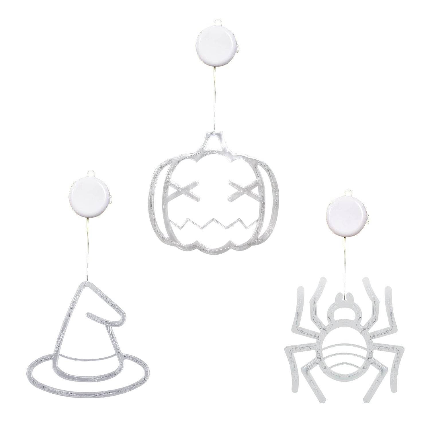 Set Of 3 Pack Halloween Window Light Spider Witch Hat Pumpkin With Orange Light Hanging Halloween Decoration Light With Suction Cup Hanging Holes - www.Shopthatapp.com