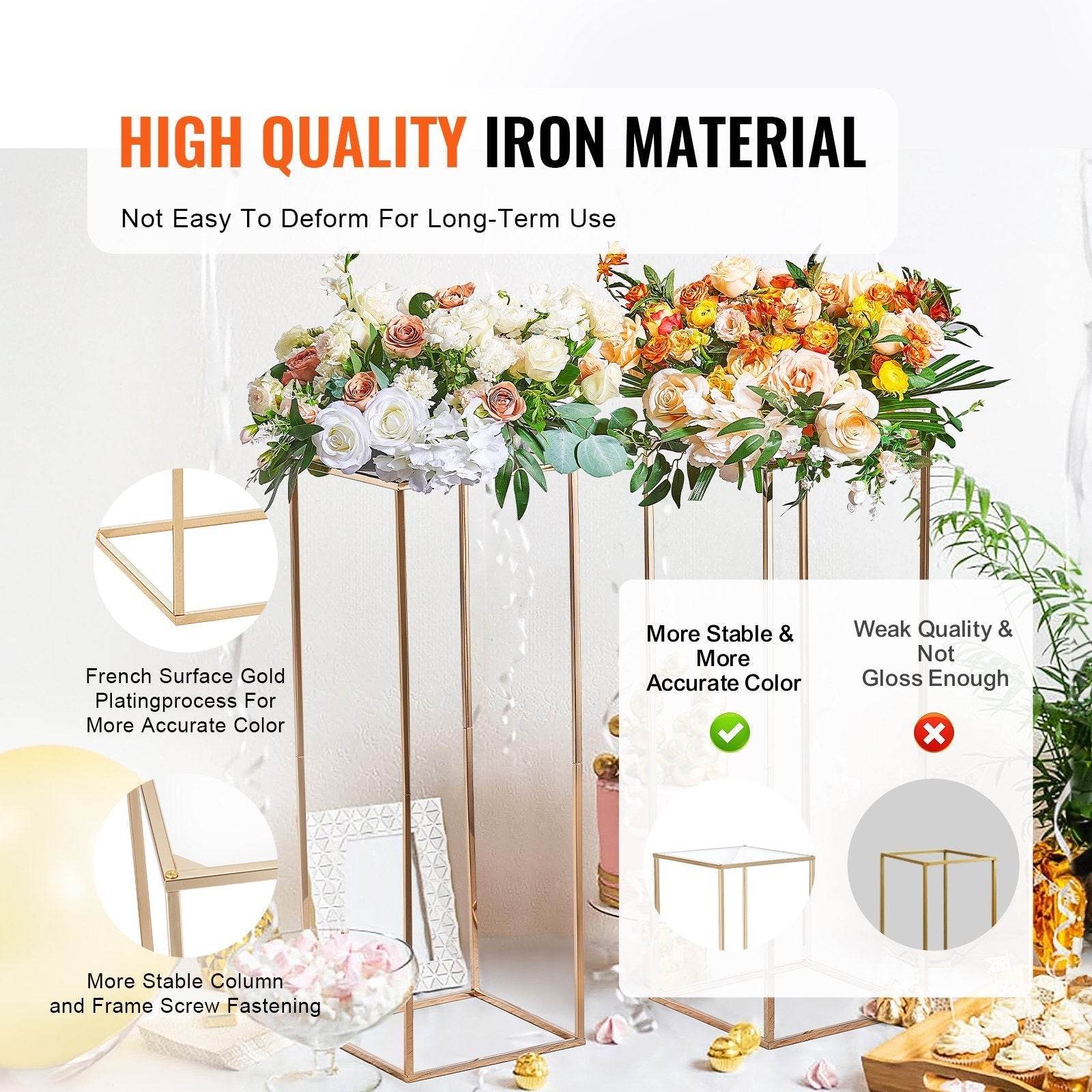 10PCS 31.5inch High Wedding Flower Stand, With Acrylic Laminate,Metal Vase Column Geometric Centerpiece Stands, Gold Rectangular Floral Display Rack For Events Reception, Party Decoration - www.Shopthatapp.com