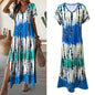 Women's Summer Tie Dye Maxi Dress Short Sleeve V Neck Casual Loose Long Split Dresses - www.Shopthatapp.com