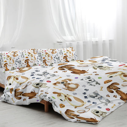 Kids' Duvet Cover Sets Animals Pastel Duvet Covers Cartoon Dogs Paws Pattern Bed Sets 3 Pieces 1 Duvet Cover And 2 Pillow Cases Cute Puppy Dogs Bedding For Kids - www.Shopthatapp.com