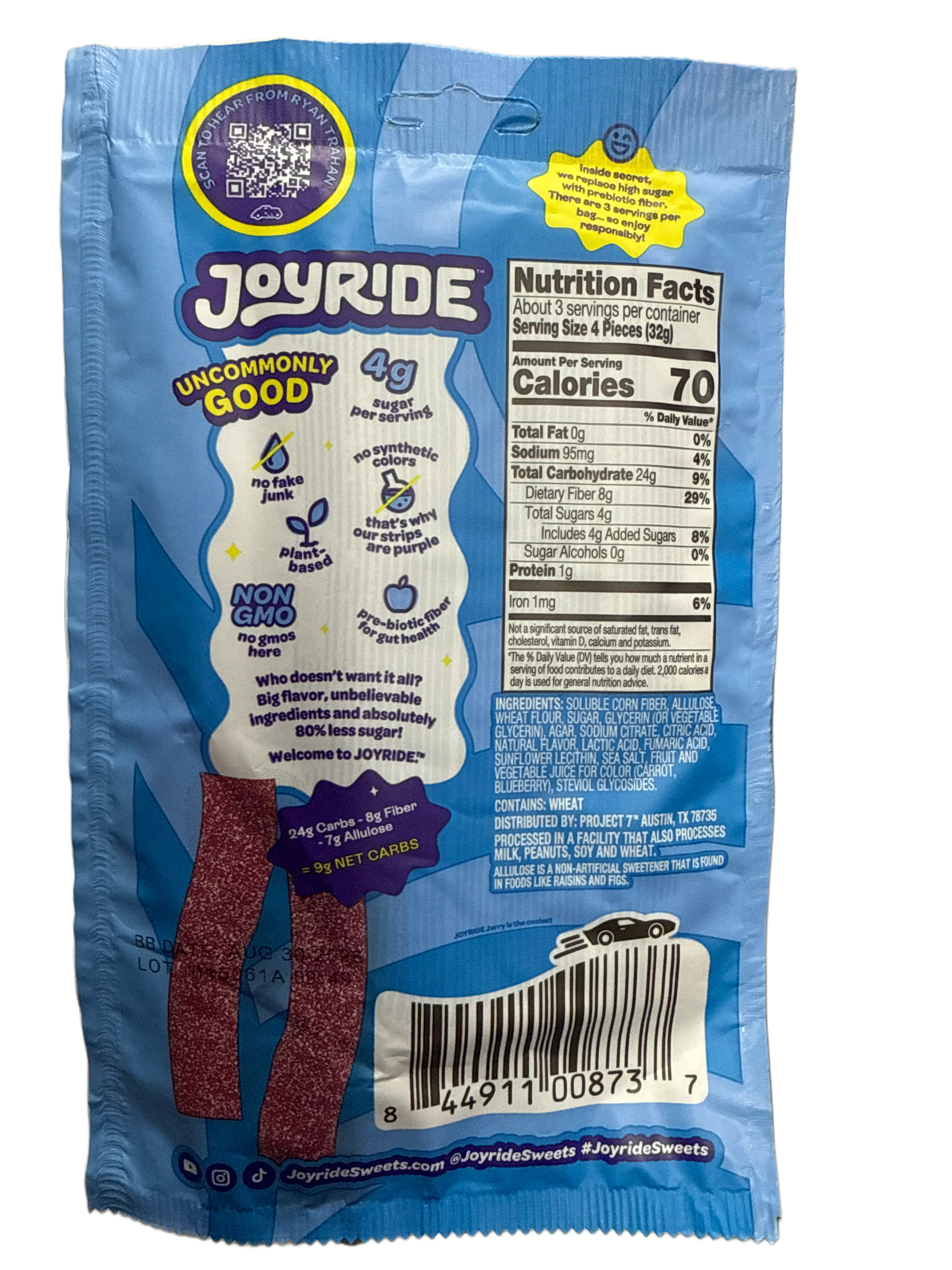 JOYRIDE UNCOMMON CANDY Sour Blue Raspberry Strips 3.5OZ - U.S Edition - www.Shopthatapp.com
