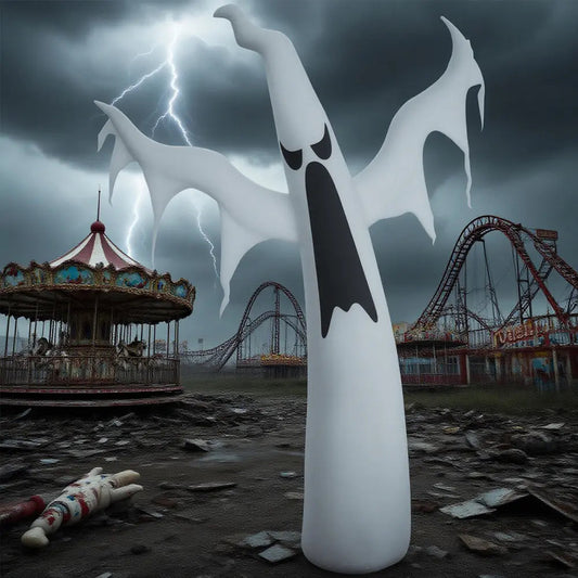 6' Tall Halloween Inflatables Outdoor Decorations White Ghost, Light Up Blow Up Yard Decor With LED Light And Fan Indoor Outdoor For Garden, Lawn, Party, Holiday - www.Shopthatapp.com