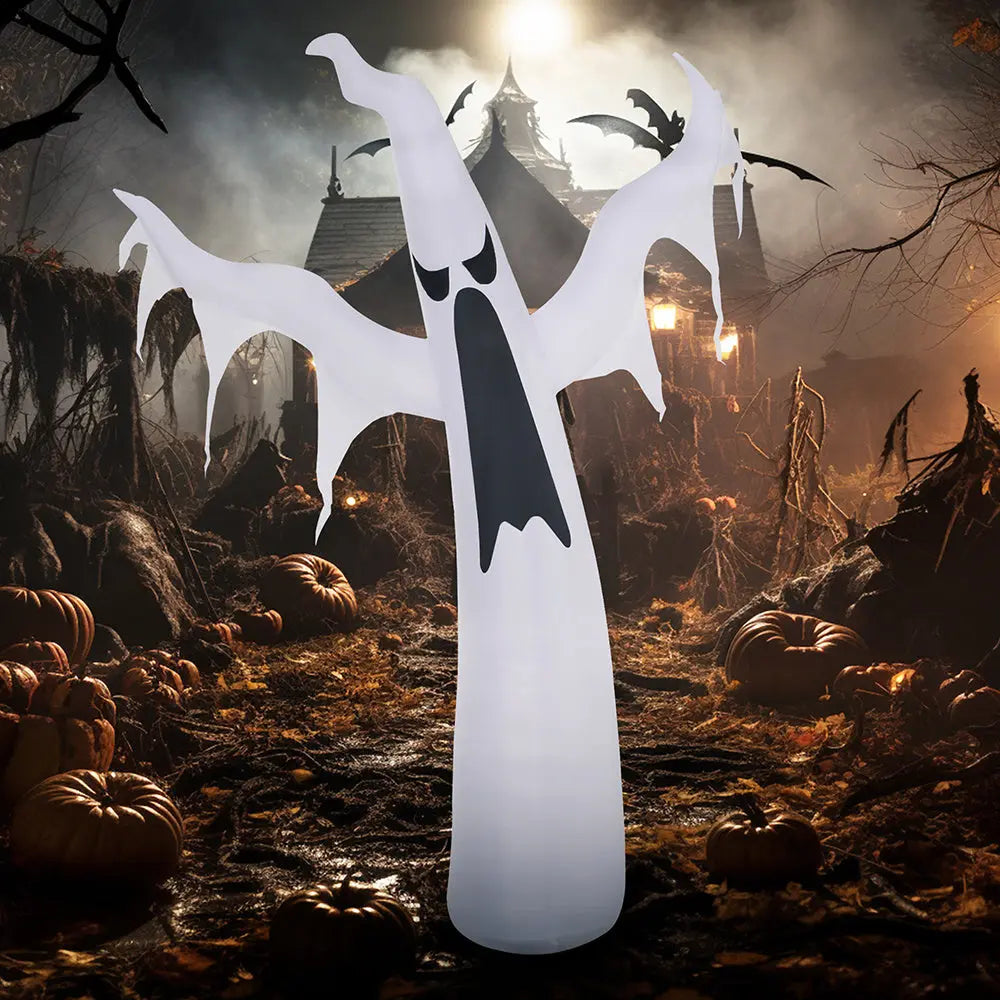6' Tall Halloween Inflatables Outdoor Decorations White Ghost, Light Up Blow Up Yard Decor With LED Light And Fan Indoor Outdoor For Garden, Lawn, Party, Holiday - www.Shopthatapp.com