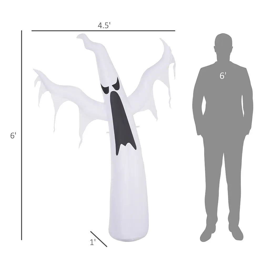 6' Tall Halloween Inflatables Outdoor Decorations White Ghost, Light Up Blow Up Yard Decor With LED Light And Fan Indoor Outdoor For Garden, Lawn, Party, Holiday - www.Shopthatapp.com