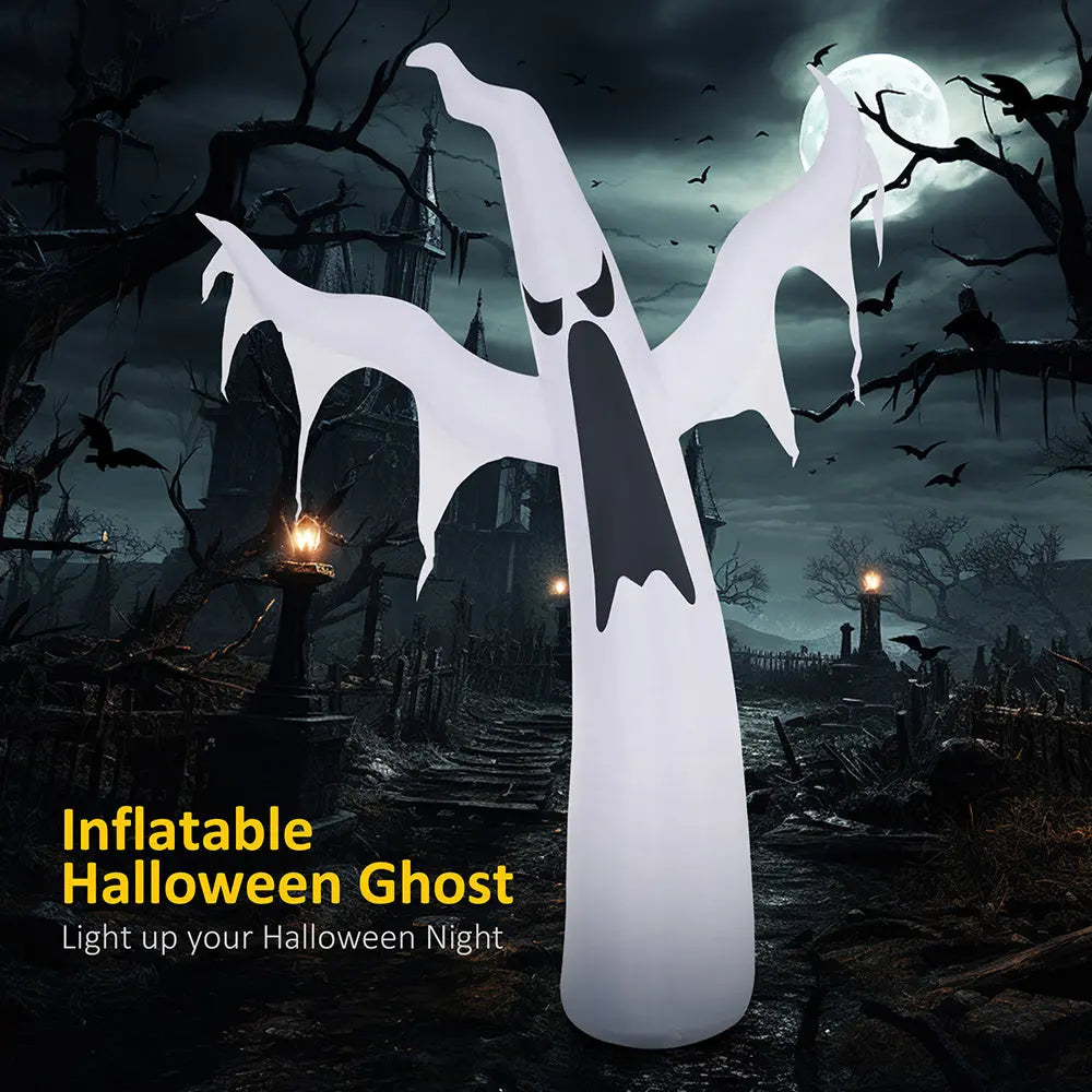 6' Tall Halloween Inflatables Outdoor Decorations White Ghost, Light Up Blow Up Yard Decor With LED Light And Fan Indoor Outdoor For Garden, Lawn, Party, Holiday - www.Shopthatapp.com
