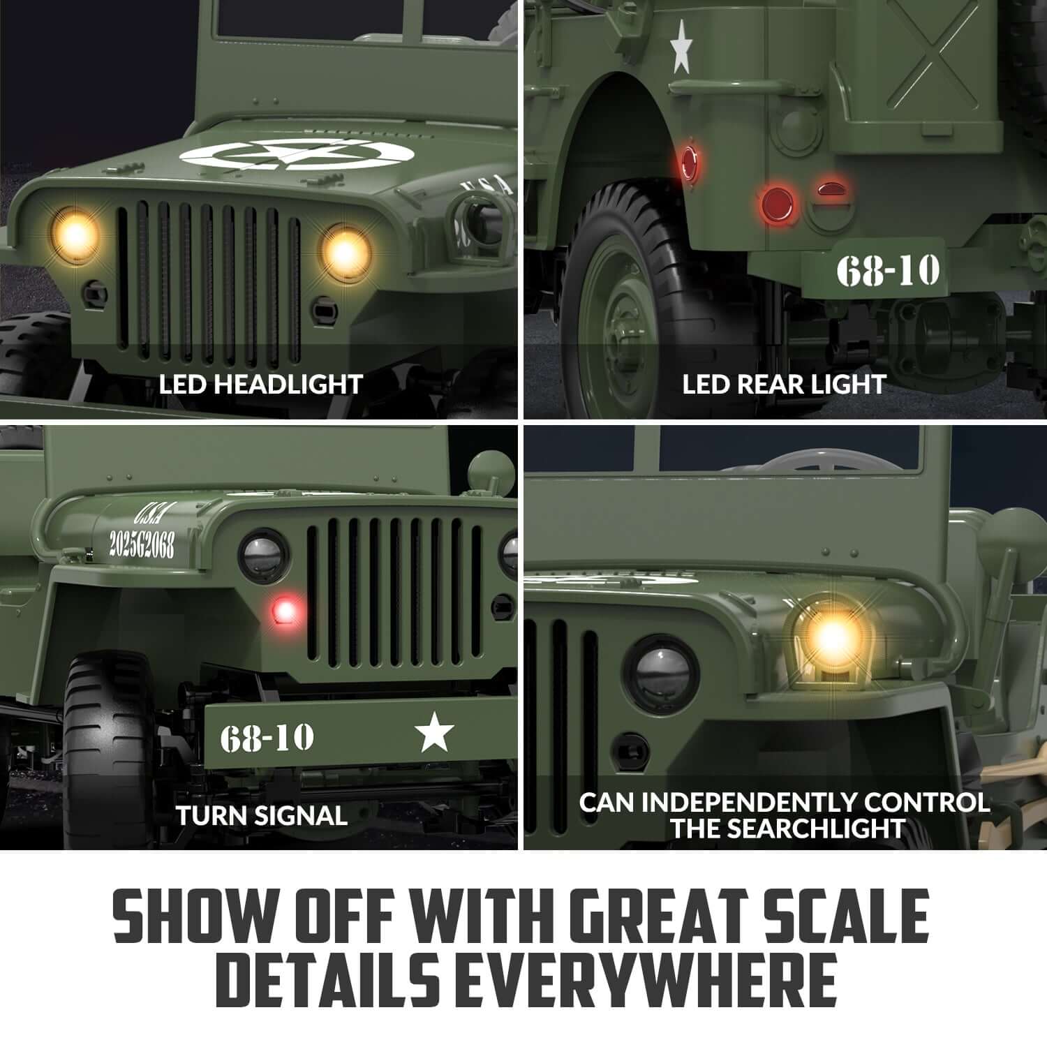 1:10 RACENT RC Crawler, 2.4G Willys Jeep, LED Lights, Upgradable Off-Road Car - www.Shopthatapp.com