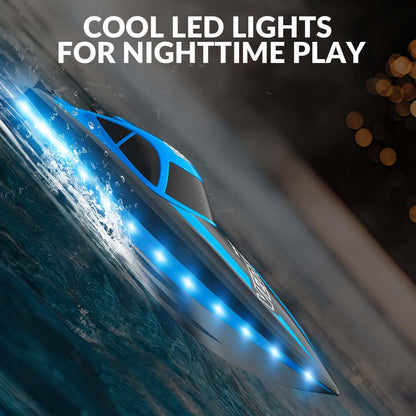 20mph RC Boat with LED Lights for Pools and Lakes - Fast and Fun!