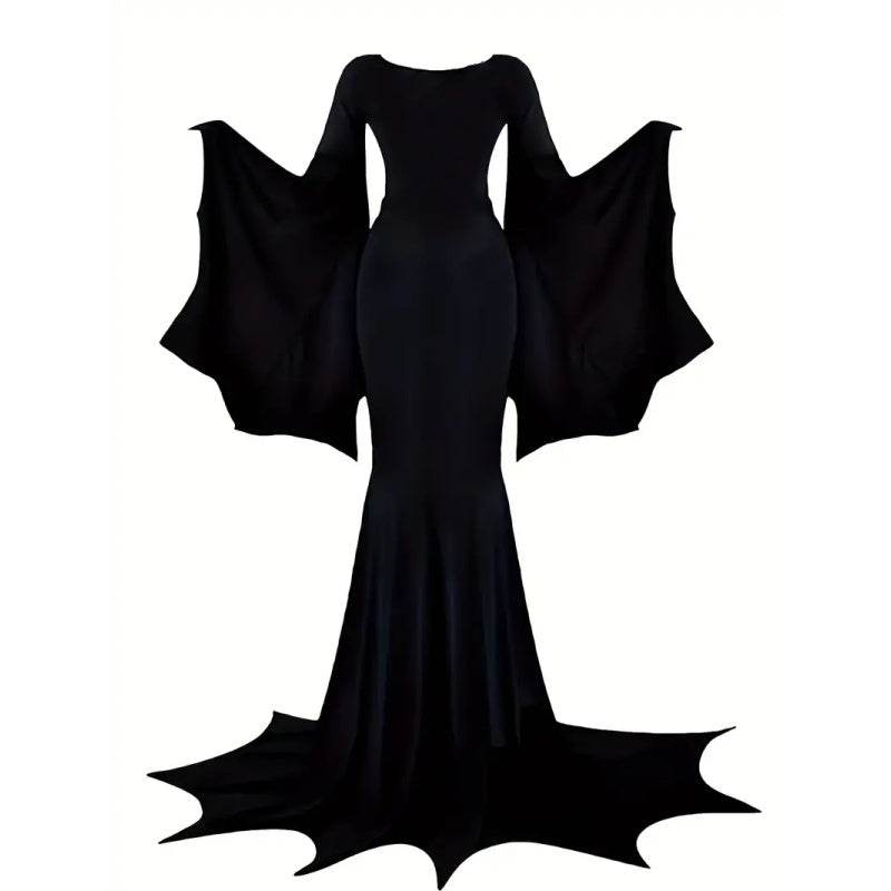 Black Costume Womens Gothic Witch Bat Sleeve Dress Halloween Cosplay Costumes Vintage Carnival Party Outfit - www.Shopthatapp.com