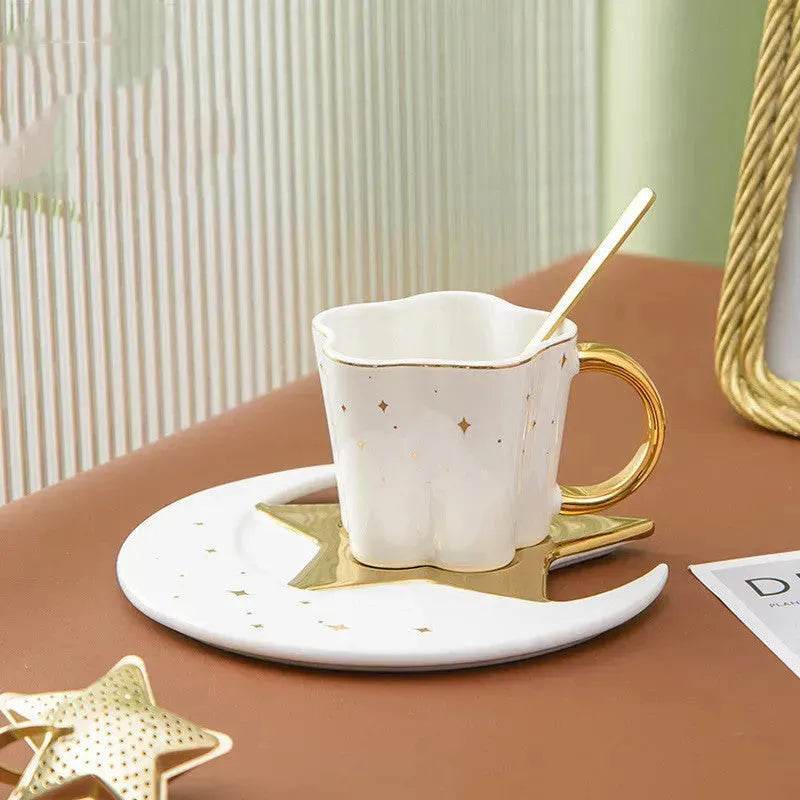 4pc set Creative Porcelain Ceramic Coffee Cup With Star And Moon Saucer - www.Shopthatapp.com