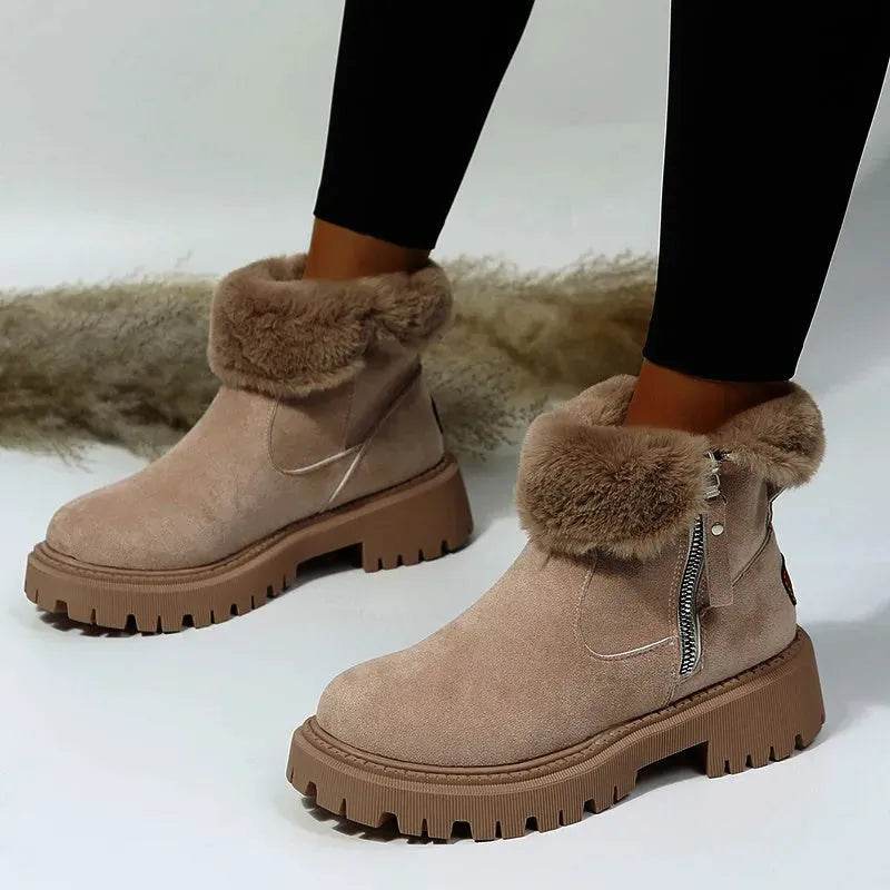 Thick Plush Snow Boots Women Faux Suede Non-slip Winter Shoes - www.Shopthatapp.com