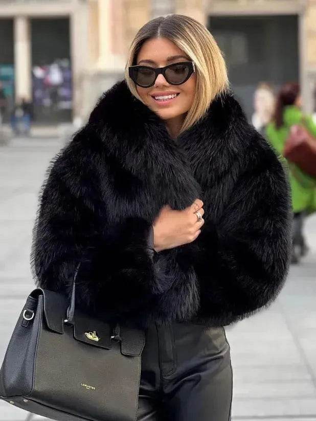 Winter Plush Open front Coat Thick lapel Outwear Faux Fur Coat women - www.Shopthatapp.com