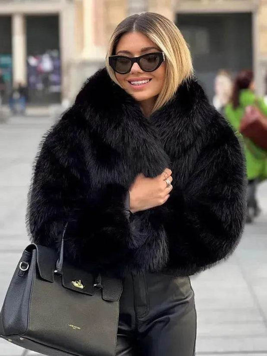 Winter Plush Open front Coat Thick lapel Outwear Faux Fur Coat women - www.Shopthatapp.com