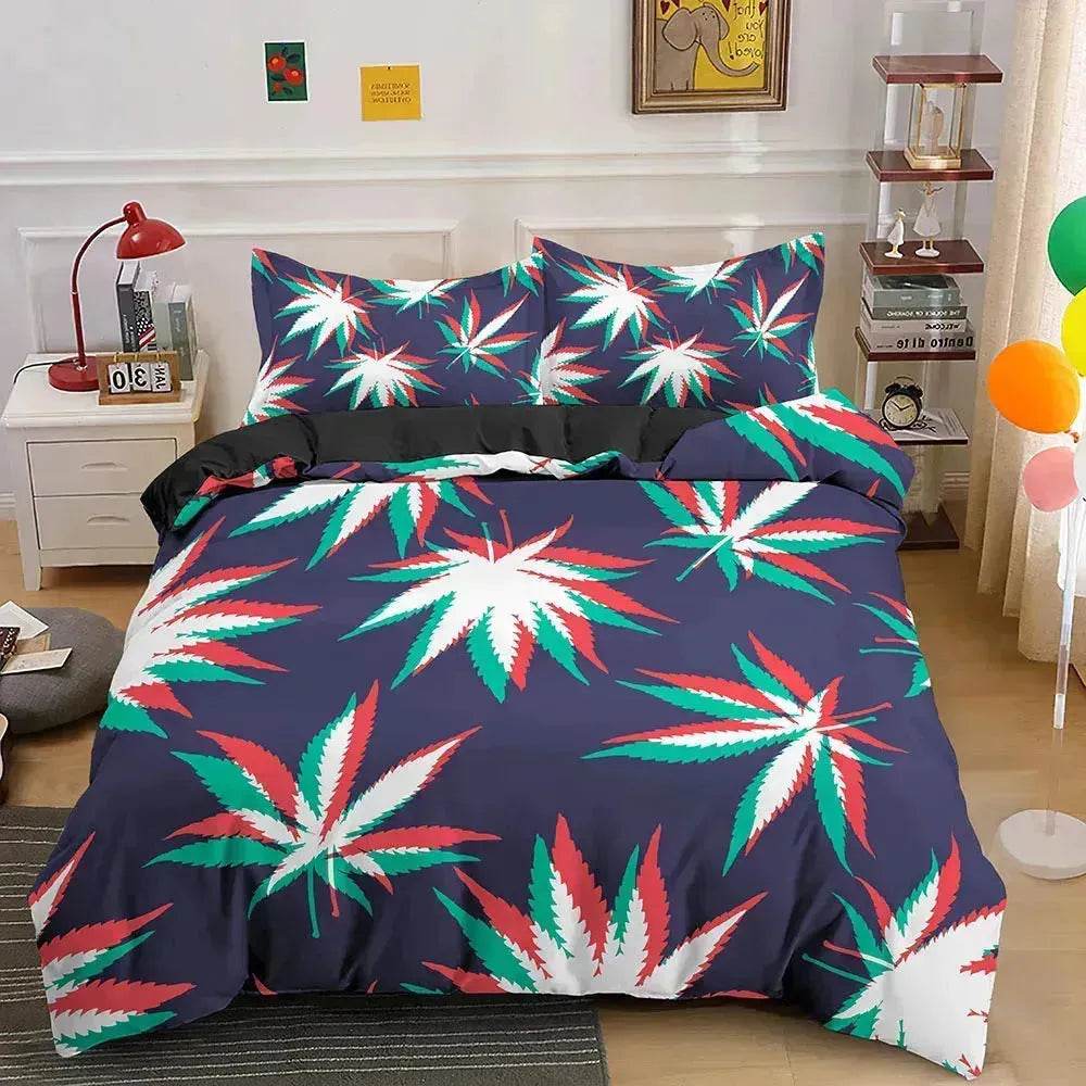 Colorful Psychedelic Weed Leaf Bedding Set - www.Shopthatapp.com