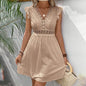 Women's V Neck Lace Mini Dresses Casual Summer Ruffle Sleeve Crochet Sundresses - www.Shopthatapp.com