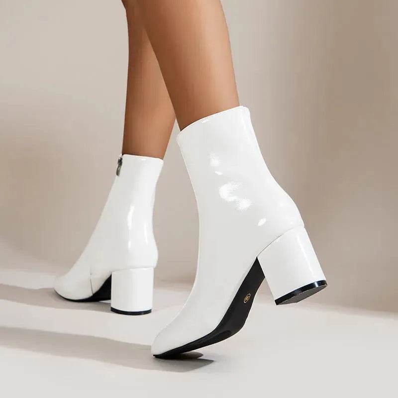 Winter Chunky Heel Pointed Toe Boots With Side Zipper Fashion Mid-calf Boot For Women Shoes - www.Shopthatapp.com