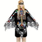Halloween Skeleton Poncho, Lace Skeleton Halloween Costume Poncho Day Of The Dead Poncho For Women - www.Shopthatapp.com