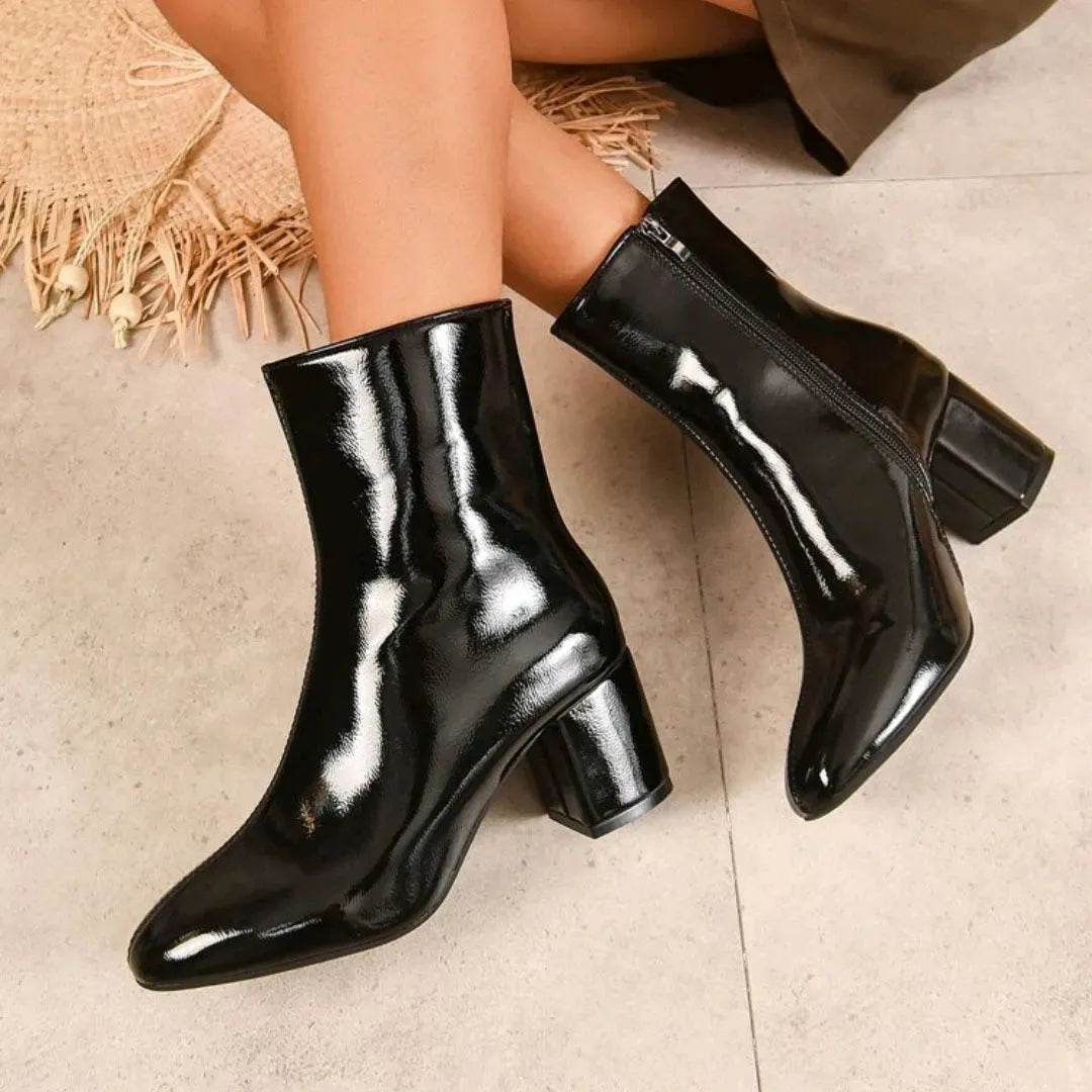 Winter Chunky Heel Pointed Toe Boots With Side Zipper Fashion Mid-calf Boot For Women Shoes - www.Shopthatapp.com