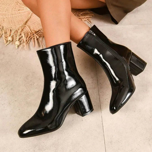 Winter Chunky Heel Pointed Toe Boots With Side Zipper Fashion Mid-calf Boot For Women Shoes - www.Shopthatapp.com