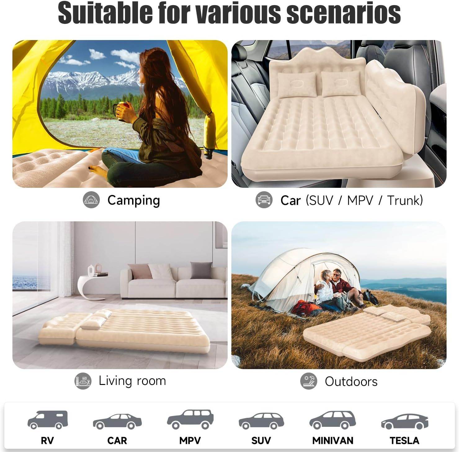 Inflatable Car Truck Outdoor Camping Air Mattress with 2 pillows - www.Shopthatapp.com