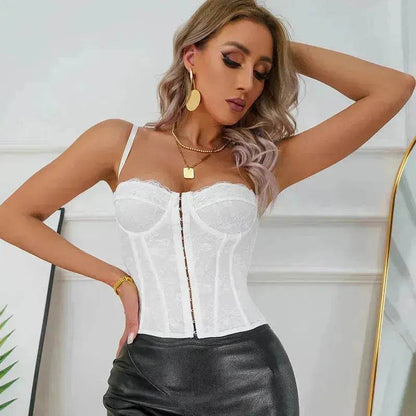 Women's Spaghetti Strap Top Fishbone Steel Ring Chest-wrapped Breasted Backless Corset Top for Women Camisole Top - www.Shopthatapp.com