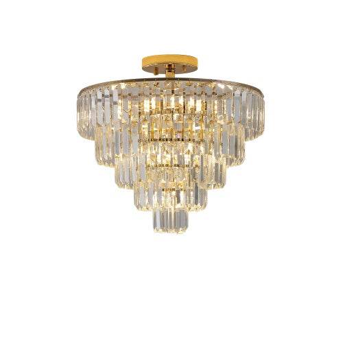 Golden Crystal Chandelier, 5-layer Round Semi-recessed Chandelier Lamp, Large Modern Luxury Chandelier, Suitable For Living Room, Dining Room, Bedroom, Corridor - www.Shopthatapp.com