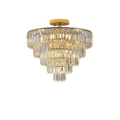 Golden Crystal Chandelier, 5-layer Round Semi-recessed Chandelier Lamp, Large Modern Luxury Chandelier, Suitable For Living Room, Dining Room, Bedroom, Corridor - www.Shopthatapp.com
