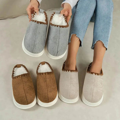 Winter Fashion Cotton Slippers With Sewing-side Design Indoor Non-slip Bedroom Floor Plush Slipper House Shoes Women Couple - www.Shopthatapp.com