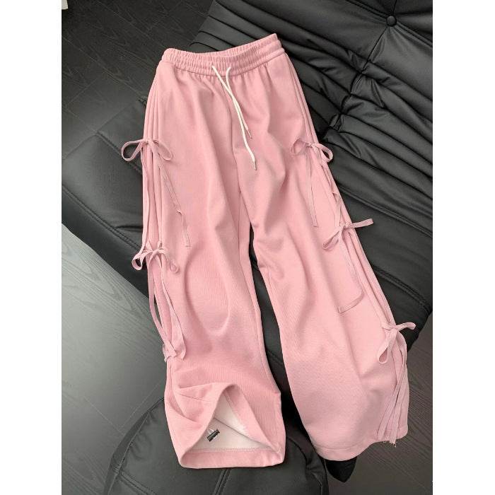 Fashion Vintage Bow lace up Drawstring Wide leg sweat pant for women - www.Shopthatapp.com