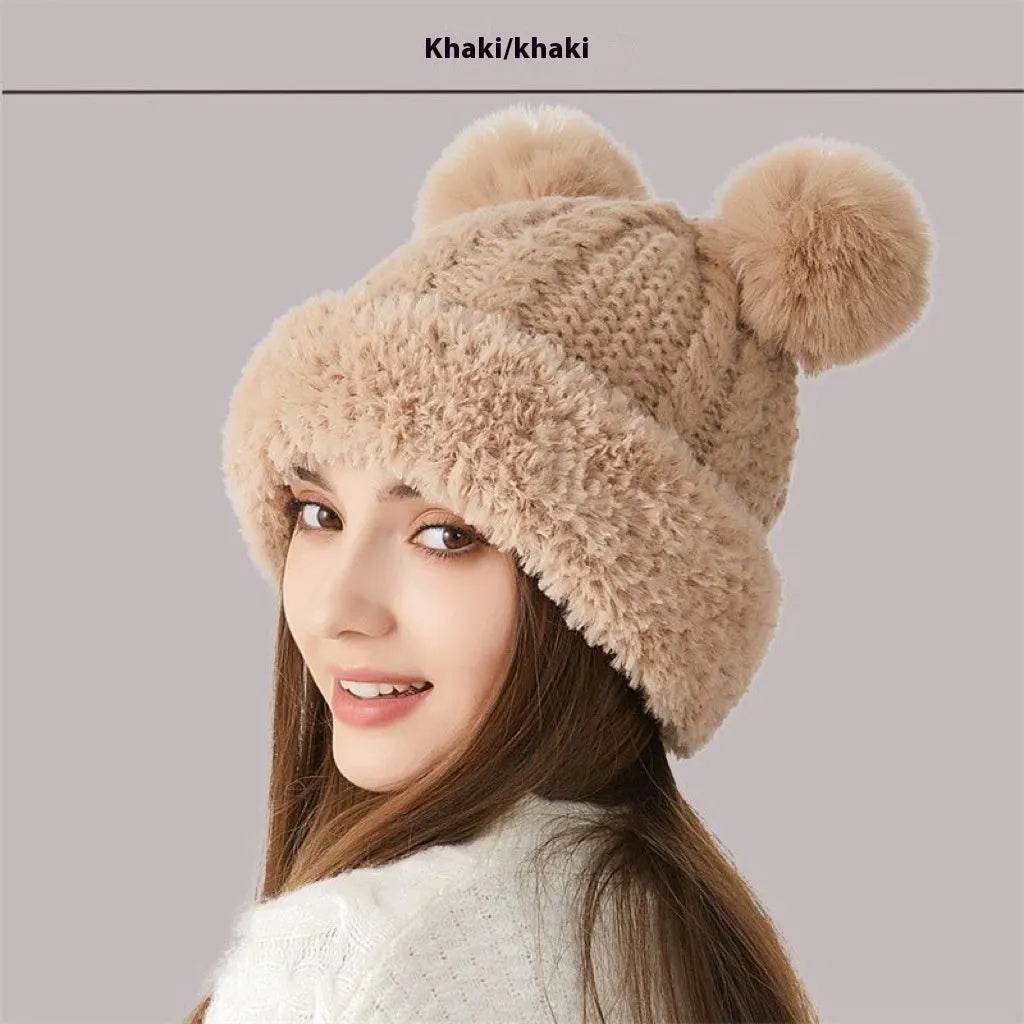 Women Winter Cute Fur Ball Knitted Beanie Hat Outdoor - www.Shopthatapp.com
