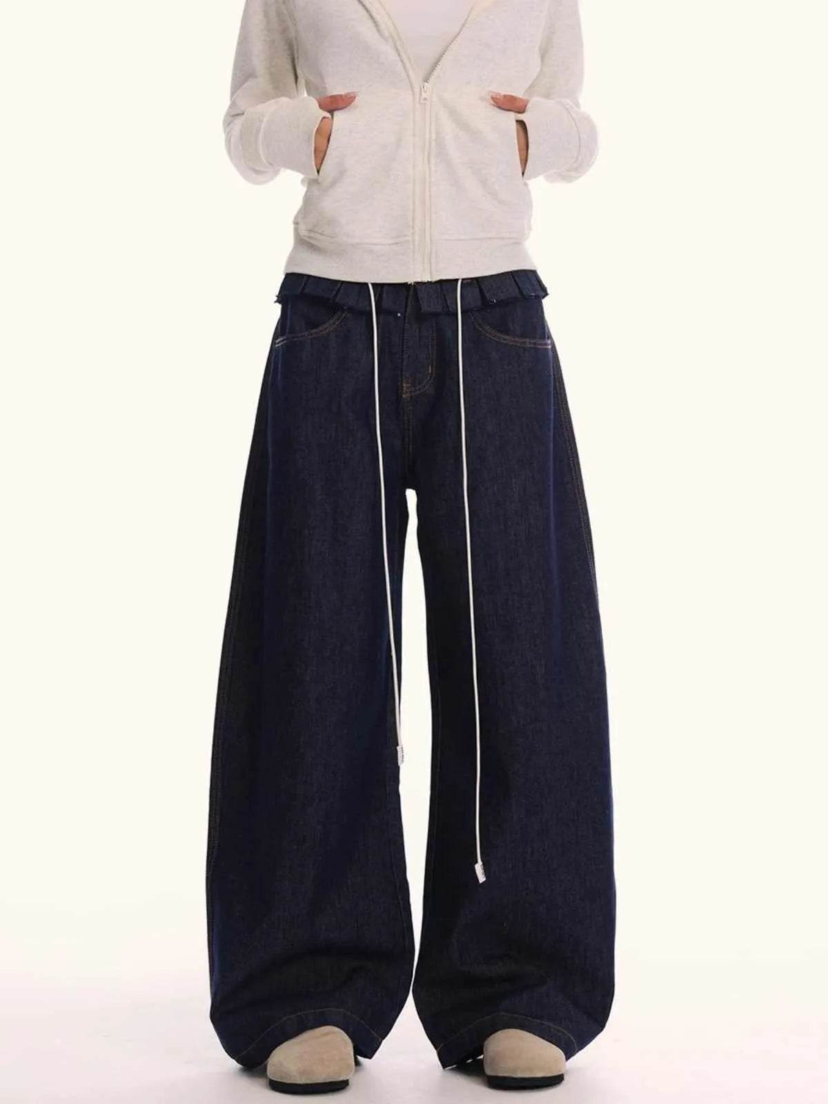 Loose Waist Stitching Small Skirt Baggy Jeans Pant For Men And Women - www.Shopthatapp.com
