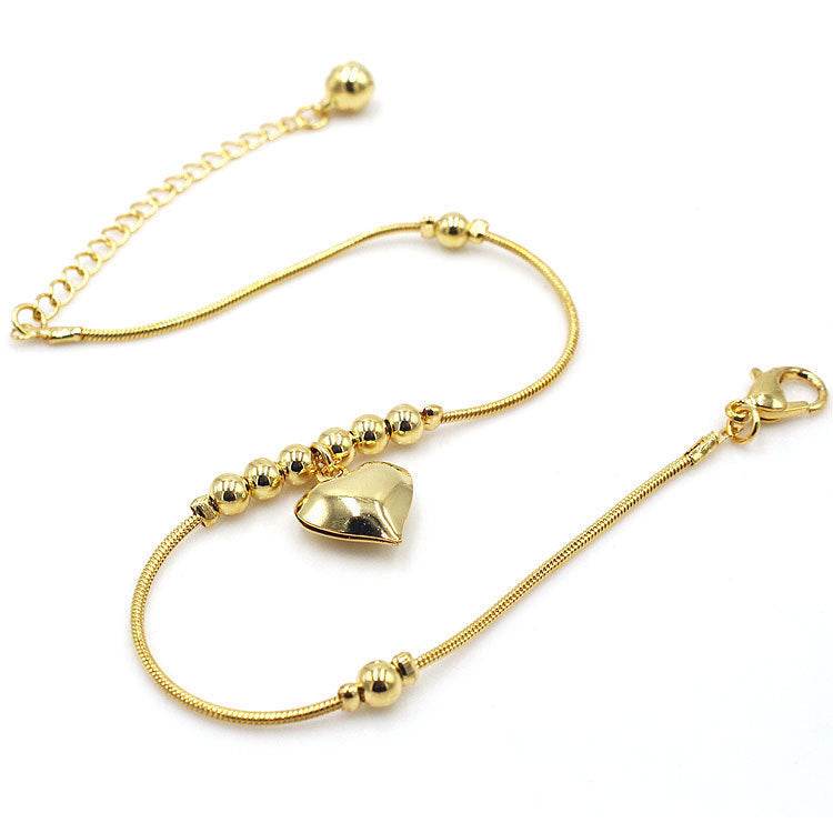 Fashionable Golden Heart-shaped Pendant Anklet - www.Shopthatapp.com