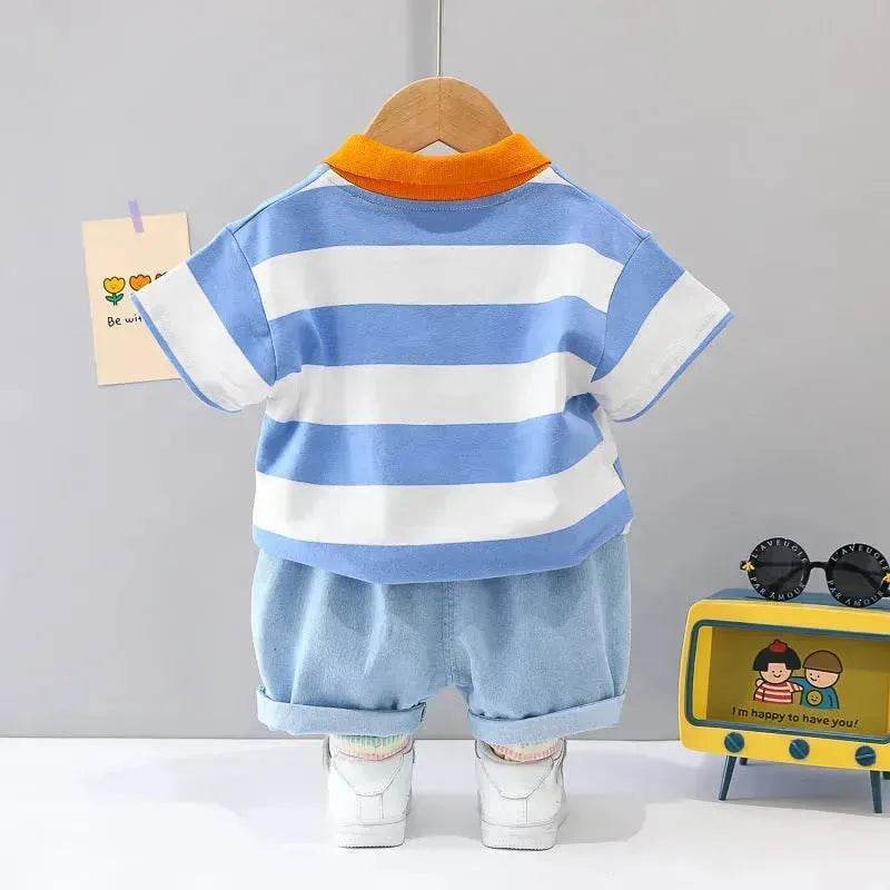 Boys' Summer Short Sleeve Korean Style Lapel Polo Shirt and Short Pant Two piece for boys - www.Shopthatapp.com