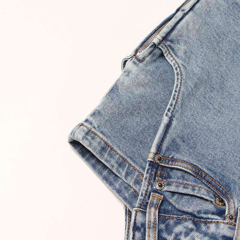 Short Irregular Solid Color Women's Denim High Street Mini Skirt Skort - www.Shopthatapp.com