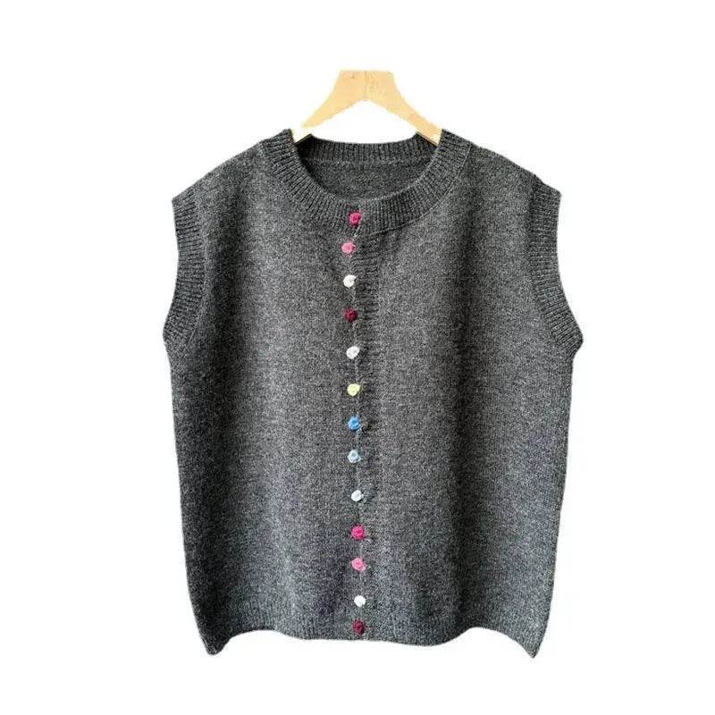 Women Sleeveless Button down Knitted Sweater Vest Cardigan - www.Shopthatapp.com