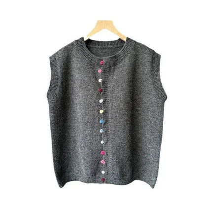 Women Sleeveless Button down Knitted Sweater Vest Cardigan - www.Shopthatapp.com