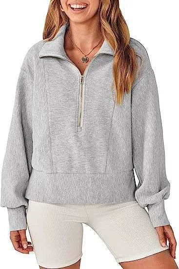Women's Half Zipper Pullover Long Sleeve Sweatshirt - www.Shopthatapp.com
