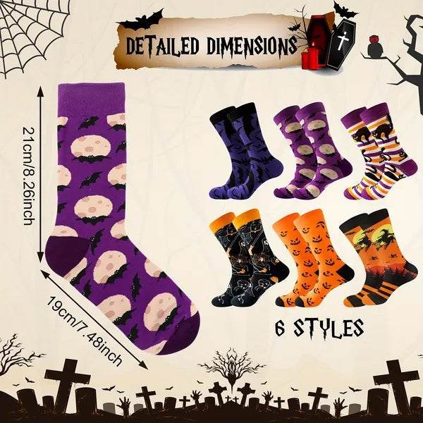 6 Pairs Halloween Christmas Socks For Men Women Girls Funny Pumkin Spider Black Cat Cotton Sock Set - www.Shopthatapp.com