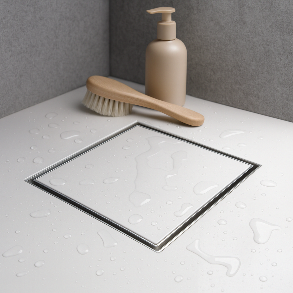 6″ × 6″ Square Shower Drain — SUS 304 Stainless, 2″ Outlet | Tile-In or Grate Cover — Brushed Nickel, Brushed Gold, Matte Black - www.Shopthatapp.com