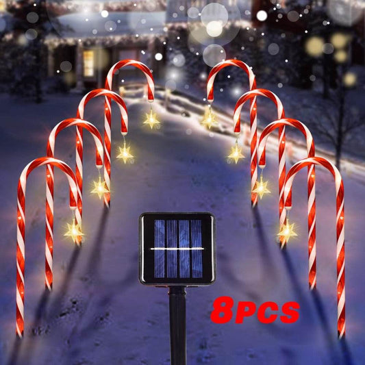 Christmas Solar Candy Cane Lamp Set Of 8 - www.Shopthatapp.com
