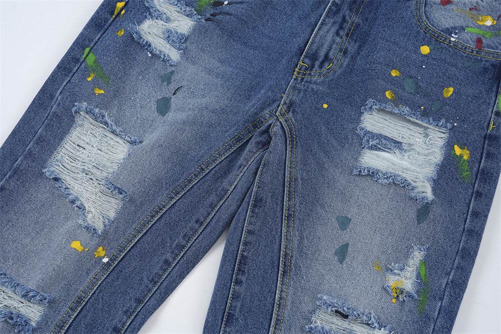 Ripped Paint Wide-leg Denim Trousers For Men Jeans - www.Shopthatapp.com