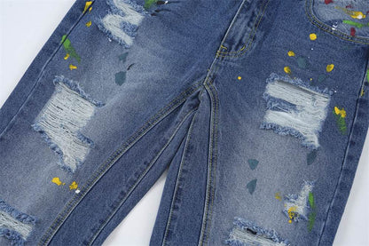 Ripped Paint Wide-leg Denim Trousers For Men Jeans - www.Shopthatapp.com