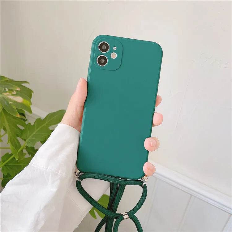 Solid Color Diagonal Lanyard Phone Case Silicone Couple Phone Case - www.Shopthatapp.com
