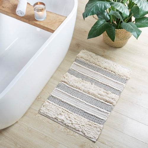 Woven Texture Stripe Bath Rug Grey 20x32 - www.Shopthatapp.com