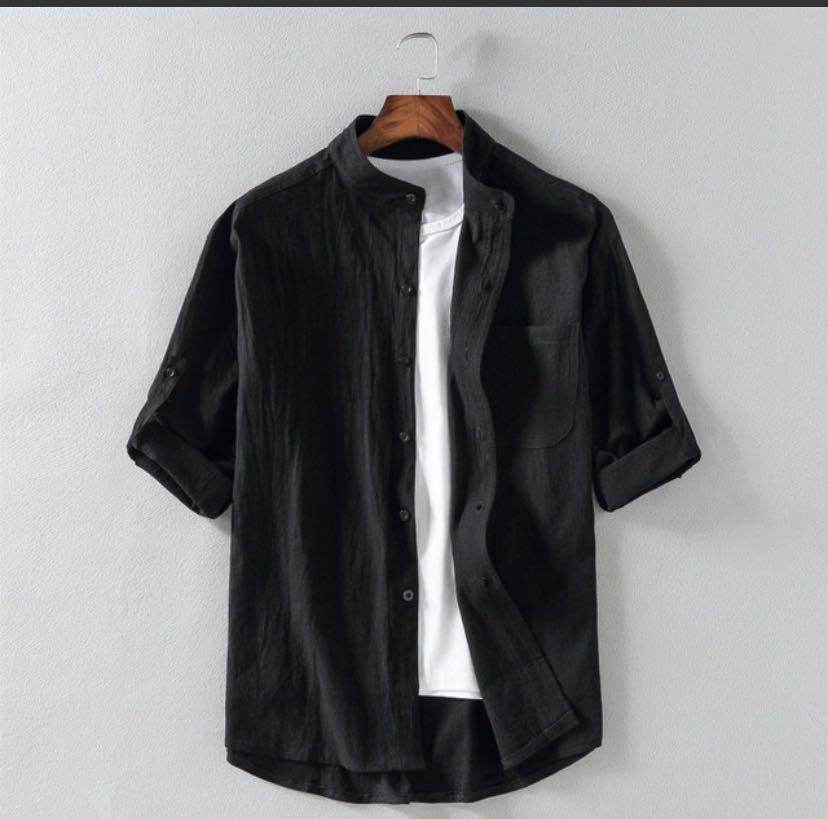 Men's Linen Stand Collar Loose Shirt - www.Shopthatapp.com