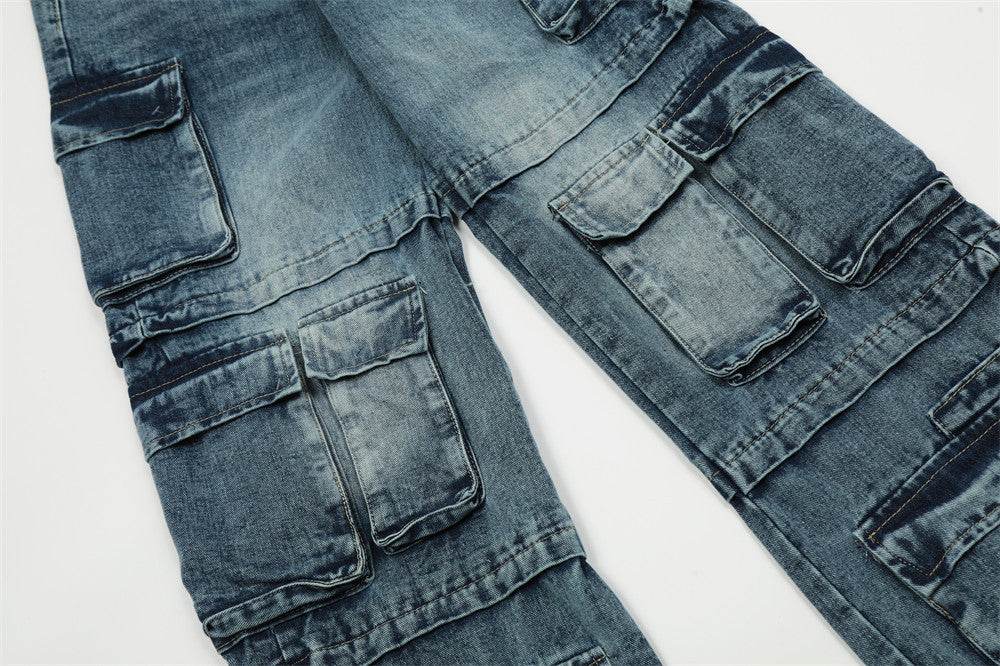 Functional Multi-pocket Tactical Tooling Denim Trousers Men Jeans - www.Shopthatapp.com