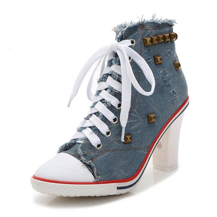 Denim Casual Shoes Canvas Fashion Heel Boot - www.Shopthatapp.com